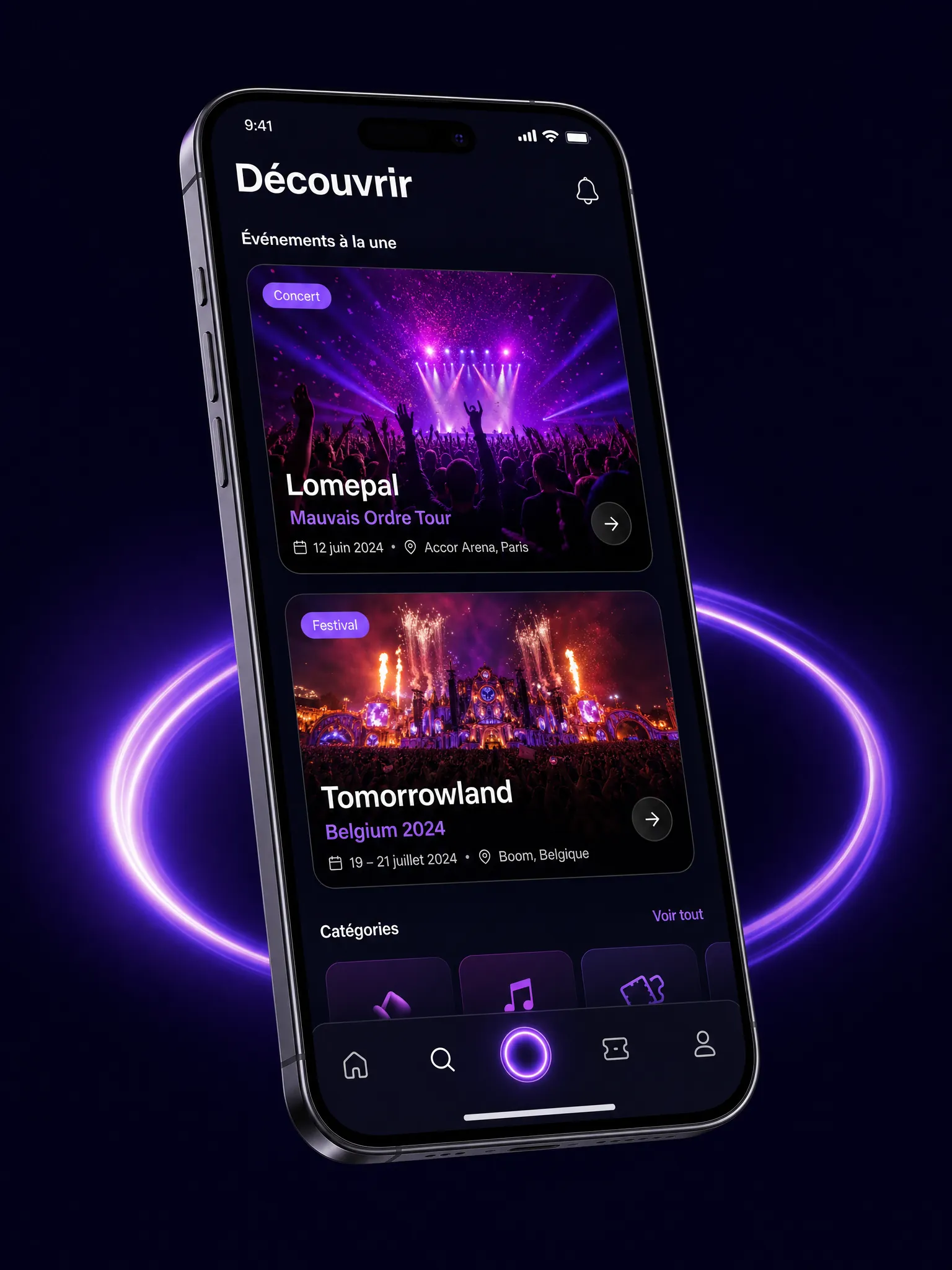 Écran Découvrir de l’application MojoFE
